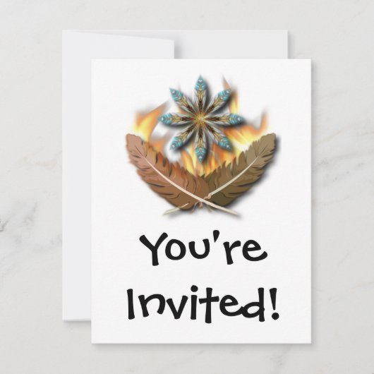 inheemse rode hawk veren en vlammen digitaal kaart (Voorkant)