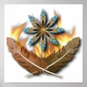 inheemse rode hawk veren en vlammen digitaal poster