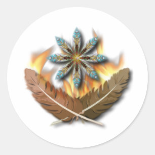 inheemse rode staart havik veren en vlammen digita ronde sticker