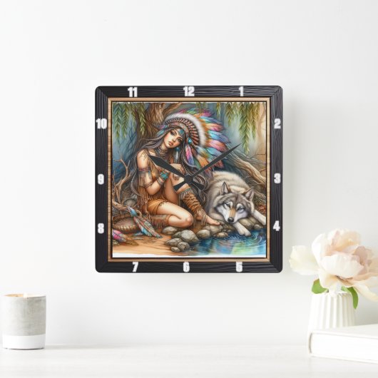 Inheemse rust: Silver Pond Evening Peace Vierkante Klok (Huis)