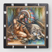 Inheemse rust: Silver Pond Evening Peace Vierkante Klok (Voorkant)