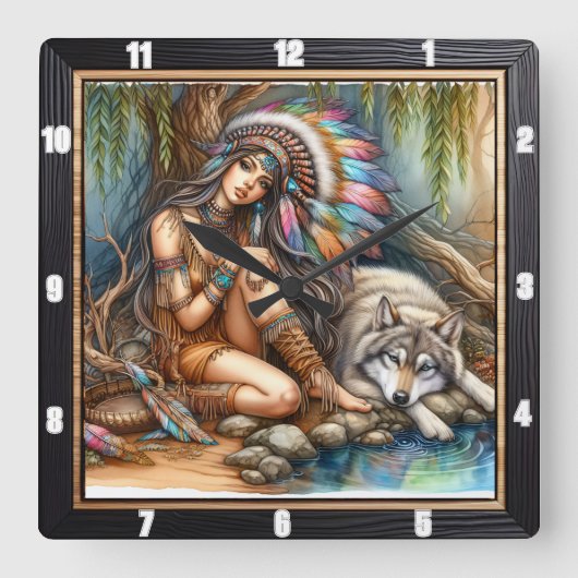 Inheemse rust: Silver Pond Evening Peace Vierkante Klok (Voorkant)