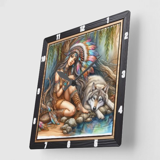 Inheemse rust: Silver Pond Evening Peace Vierkante Klok (Hoek)