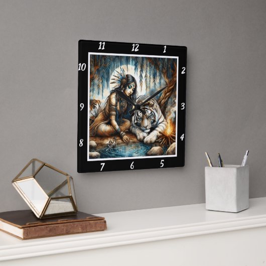 Inheemse sluimer: Tiger's Rest Willow's Embrace Vierkante Klok (Kantoor)