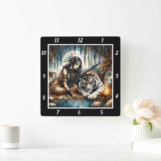 Inheemse sluimer: Tiger's Rest Willow's Embrace Vierkante Klok (Huis)