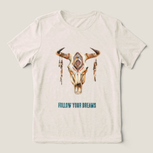 Inheemse Stam Stierhoorns Schedel   Tri-Blend Shirt