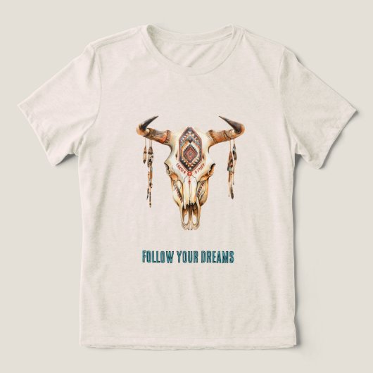 Inheemse Stam Stierhoorns Schedel Tri-Blend Shirt (Design voorkant)