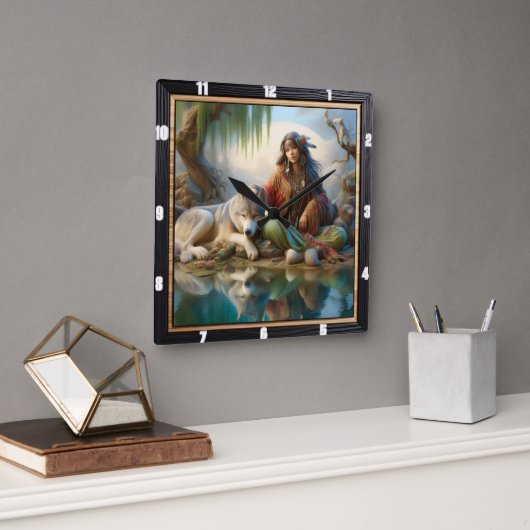 Inheemse Sterrennacht: Pines Echoes Calm Vierkante Klok (Kantoor)