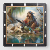 Inheemse Sterrennacht: Pines Echoes Calm Vierkante Klok (Voorkant)