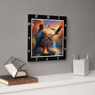 Inheemse stromingen: Eagle's Dive River's Gleam Vierkante Klok