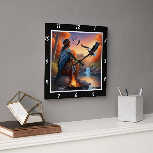 Inheemse stromingen: Eagle's Dive River's Gleam Vierkante Klok (Kantoor)