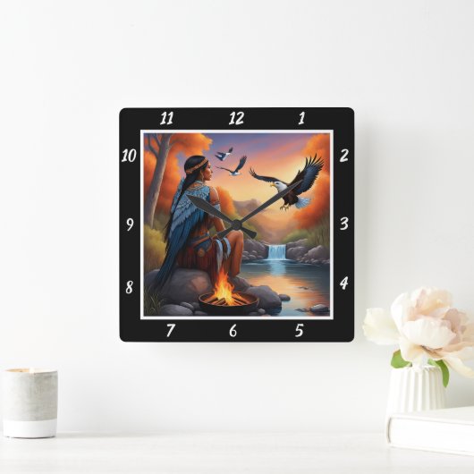 Inheemse stromingen: Eagle's Dive River's Gleam Vierkante Klok (Huis)