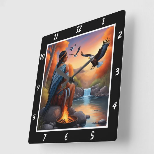 Inheemse stromingen: Eagle's Dive River's Gleam Vierkante Klok (Hoek)