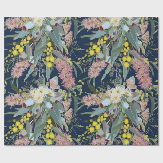 Inheemse Struik Blooms Royal Blue Cadeaupapier (Vlak)