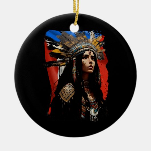 inheemse taino vrouw puertoricaanse vlag caraïben keramisch ornament (Voorkant)