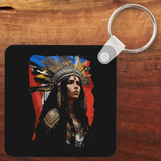 inheemse taino vrouw puertoricaanse vlag caraïben sleutelhanger (Achterkant)