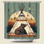  inheemse teepee Beer Tribal Plains Indiase Douchegordijn