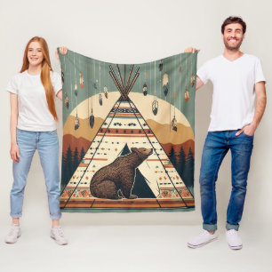  inheemse teepee Beer Tribal Plains Indiase Fleece Deken