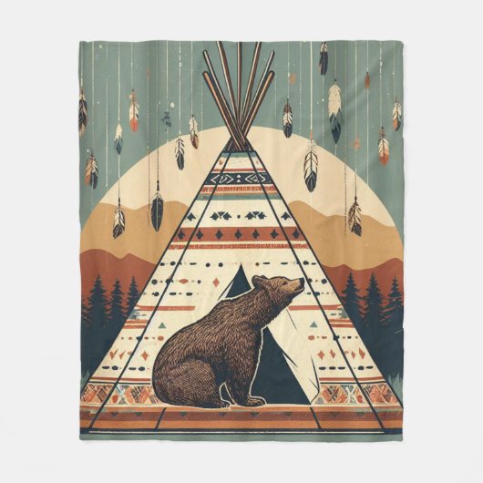  inheemse teepee Beer Tribal Plains Indiase Fleece Deken (Voorkant)