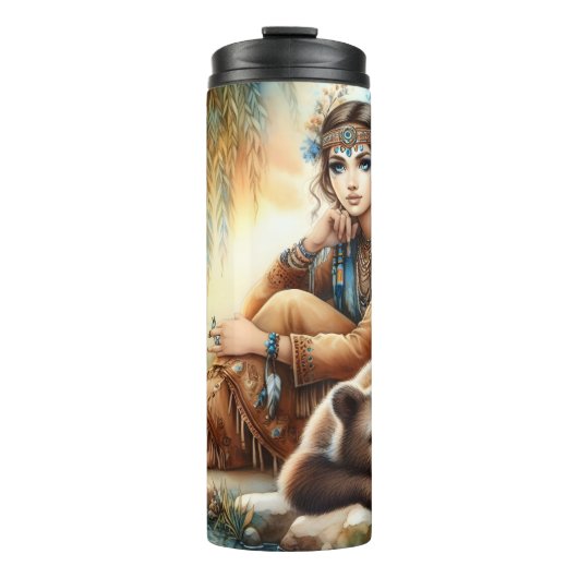 Inheemse vrouw, Beer Cub: kampvuur Thermosbeker (Voorkant)