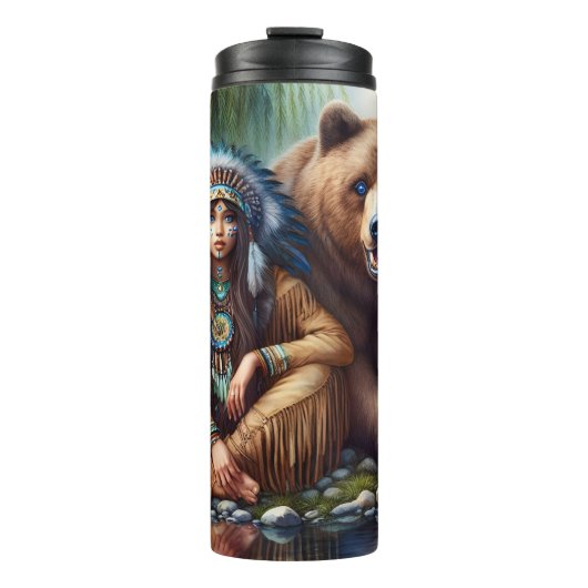 Inheemse vrouw, Beer: felle metgezel Thermosbeker (Voorkant)