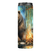 Inheemse vrouw, Beer, kampvuur: stille wateren Thermosbeker (Achterkant)