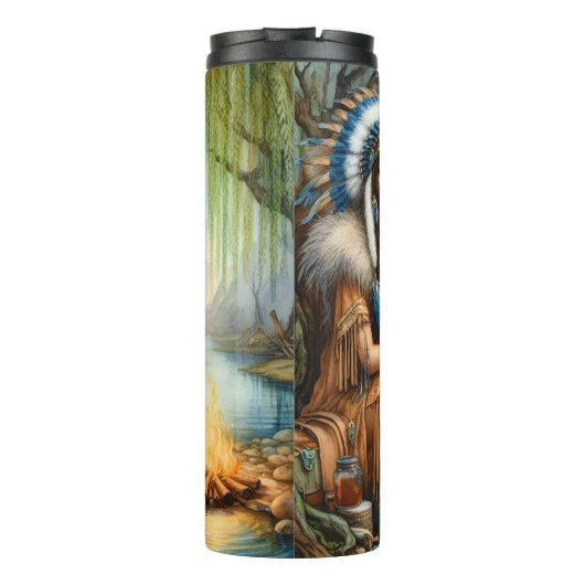 Inheemse vrouw, Beer, Vuur: Aussie Stream Thermosbeker (Achterkant)