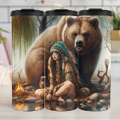 Inheemse vrouw, Beer, Vuur: Personaliseren Thermosbeker