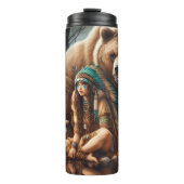 Inheemse vrouw, Beer, Vuur: Personaliseren Thermosbeker (Voorkant)