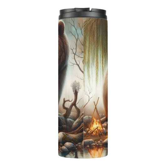 Inheemse vrouw, Beer, Vuur: Personaliseren Thermosbeker (Achterkant)