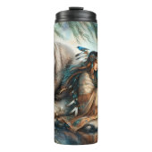 Inheemse vrouw, Beer, vuur: personaliseren Thermosbeker (Voorkant)