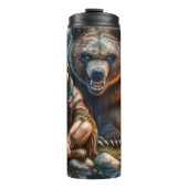 Inheemse vrouw, Beer, vuur Thermosbeker (Voorkant)