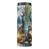 Inheemse vrouw, Beer, vuur Thermosbeker (Achterkant)