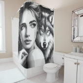 Inheemse vrouw bindt zich met edele wolf douchegordijn (In situ)