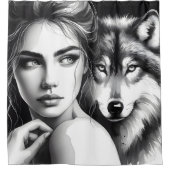 Inheemse vrouw bindt zich met edele wolf douchegordijn (Voorkant)