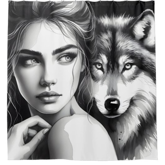 Inheemse vrouw bindt zich met edele wolf douchegordijn (Voorkant)