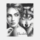 Inheemse vrouw bindt zich met edele wolf fleece deken (Voorkant)