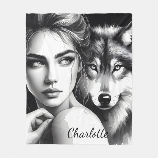 Inheemse vrouw bindt zich met edele wolf fleece deken (Voorkant)