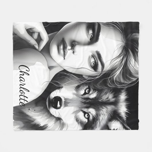 Inheemse vrouw bindt zich met edele wolf fleece deken (Voorkant (Horizontaal))