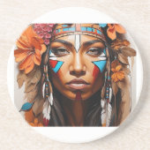 Inheemse vrouw bloemen en veren zandsteen onderzetter (Voorkant)