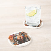 Inheemse vrouw bloemen en veren zandsteen onderzetter (Zijkant)