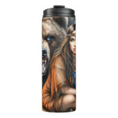 Inheemse vrouw en grizzly Beer Thermosbeker (Voorkant)