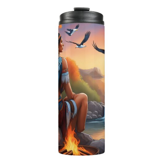 Inheemse vrouw gevleugelde vrouw en stijgende adel thermosbeker (Voorkant)