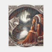 Inheemse vrouw met een wolf bij de rivier fleece deken (Voorkant)