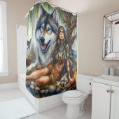 Inheemse vrouw met haar wolf metgezellen douchegordijn (In situ)
