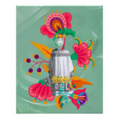 Inheemse vrouw met kleurrijke bloemen op zacht gro perfect poster (Voorkant)