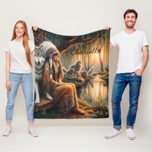 Inheemse vrouw reflecteert door schemermeer fleece deken