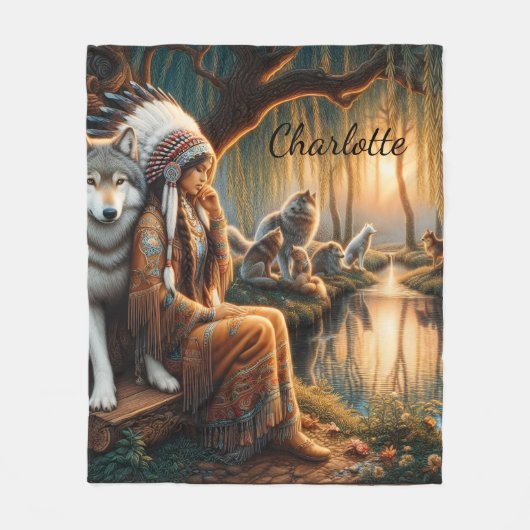 Inheemse vrouw reflecteert door schemermeer fleece deken (Voorkant)