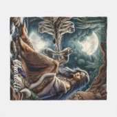 Inheemse vrouw reflecteert met twee wolven fleece deken (Voorkant (Horizontaal))
