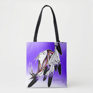Inheemse vrouw via adelveren/paarse canvas tas